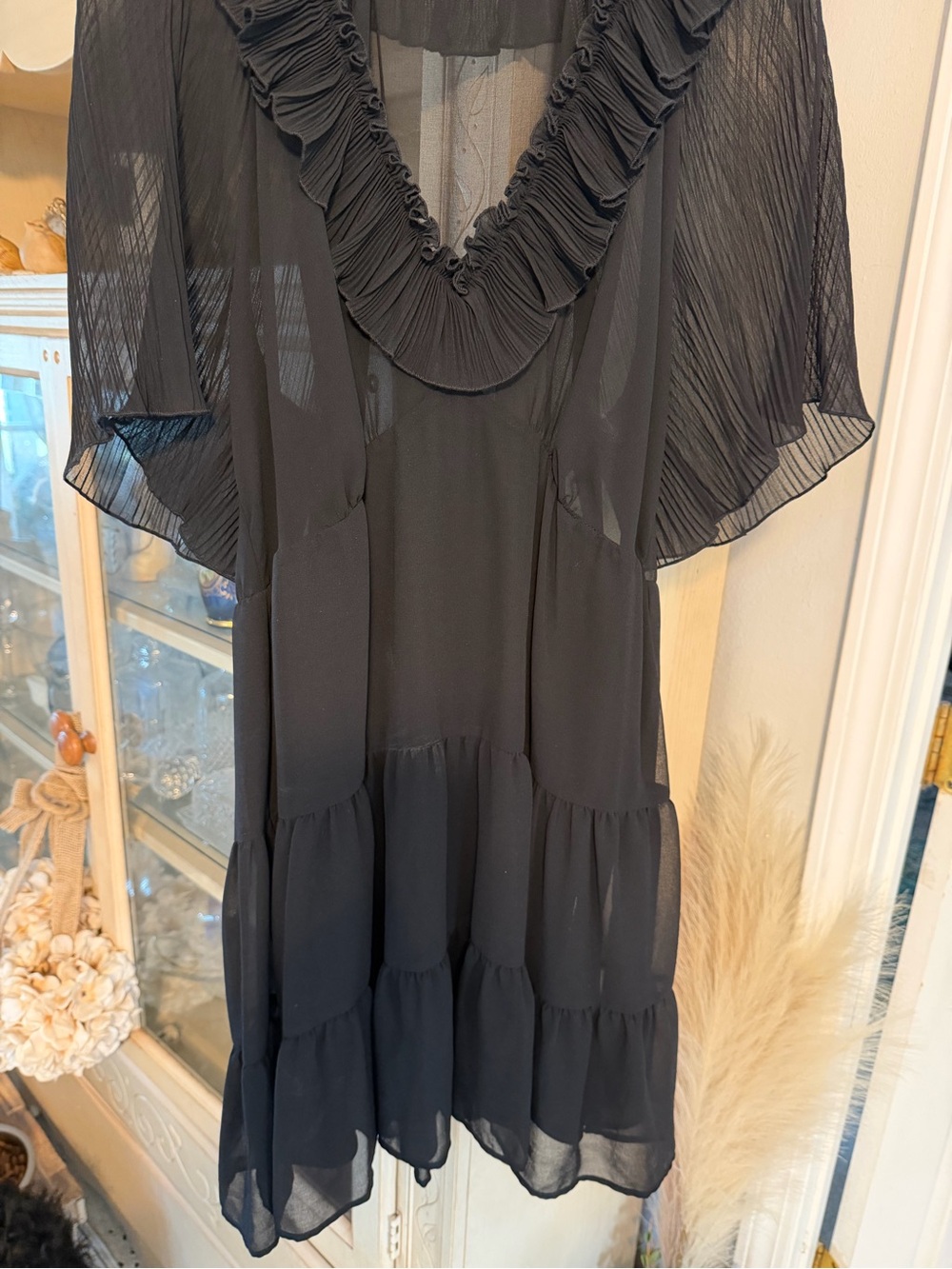 Zara Black Ruffled V-Neck Tiered Mini Dress